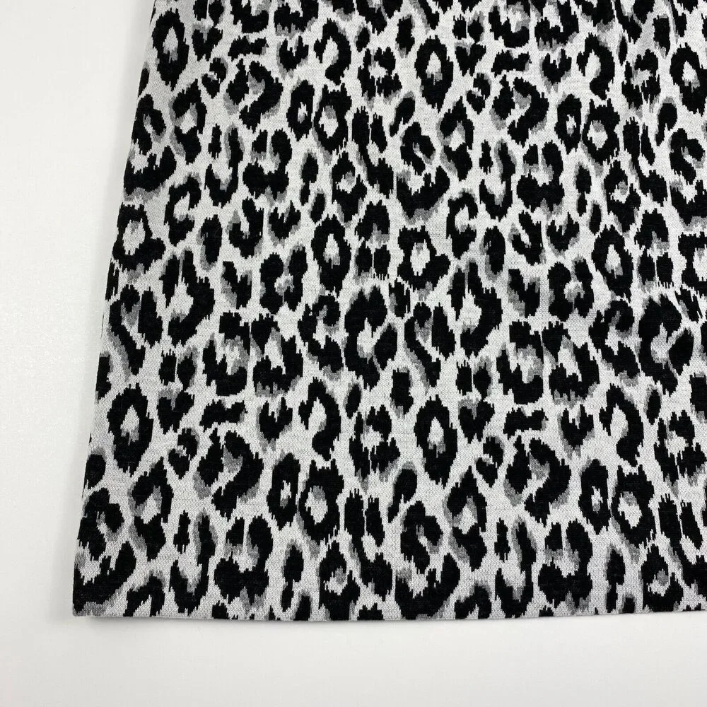 Talbots Skirt Womens Pencil Leopard Print Sz 10 White Black Stretch Mature Glam